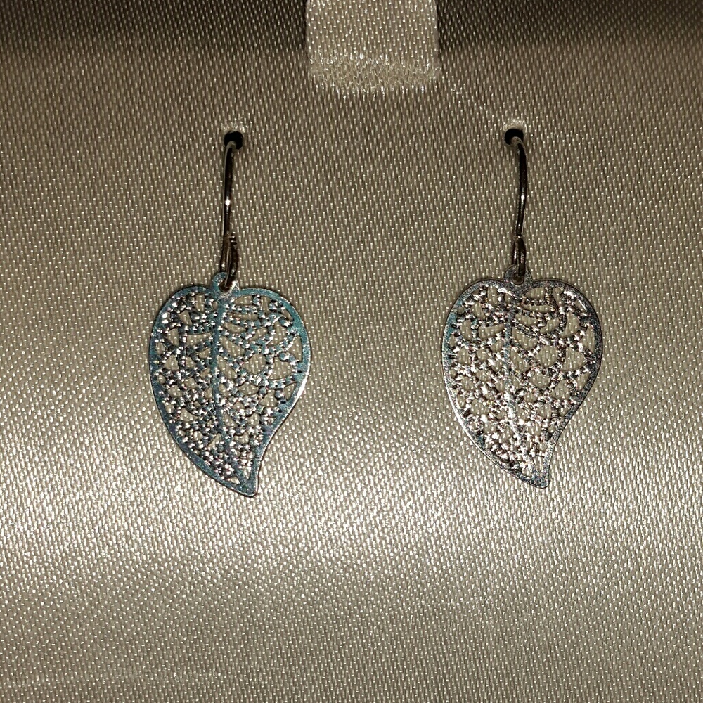 #330 Sterling silver leaf earrings Heart shaped leaves